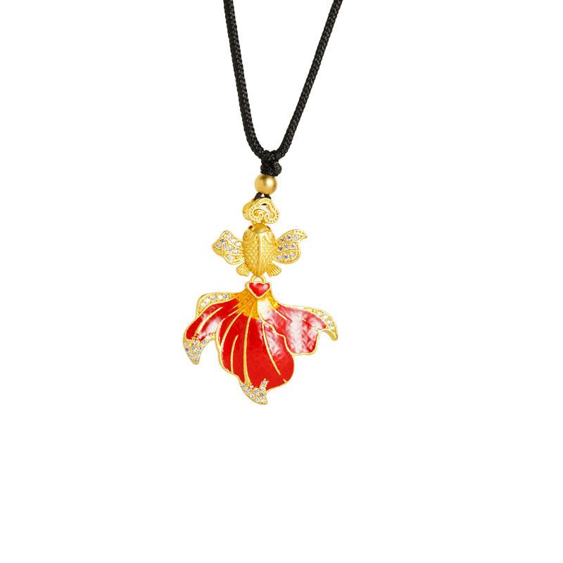 Ancient Micro-paved Red Goldfish Vintage Color High-end Jewelry Necklace Pendant