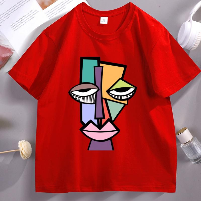 Abstract Face Funny Tshirt Unisex Women Cool Loose Print O Neck Tops Male Short Sleeve Tee Shirts Streetwear Printed Tops