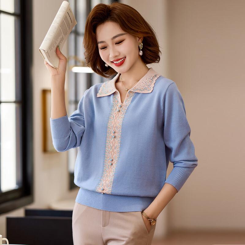 Qianlian Damen Frühling/Herbst Elegantes Strickoberteil mit Revers