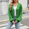 BITCED Relaxed-Fit Oversized Cardigan Autumn/Winter Long-Sleeved V-Neck Cable-Knit Sweater