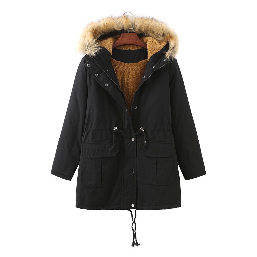 Women's Fleece-Lined Plus Size Hooded Cotton Jacket for Autumn/Winter