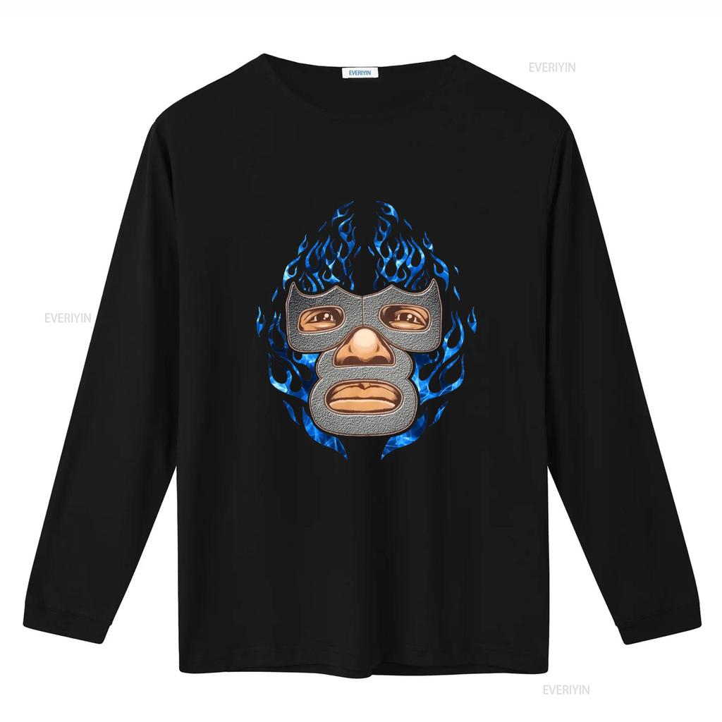 Blue Demon Mexican Luchador T Shirt with Flame Design for vintage Washed Slightly Top For Everyday Wear graphic homme