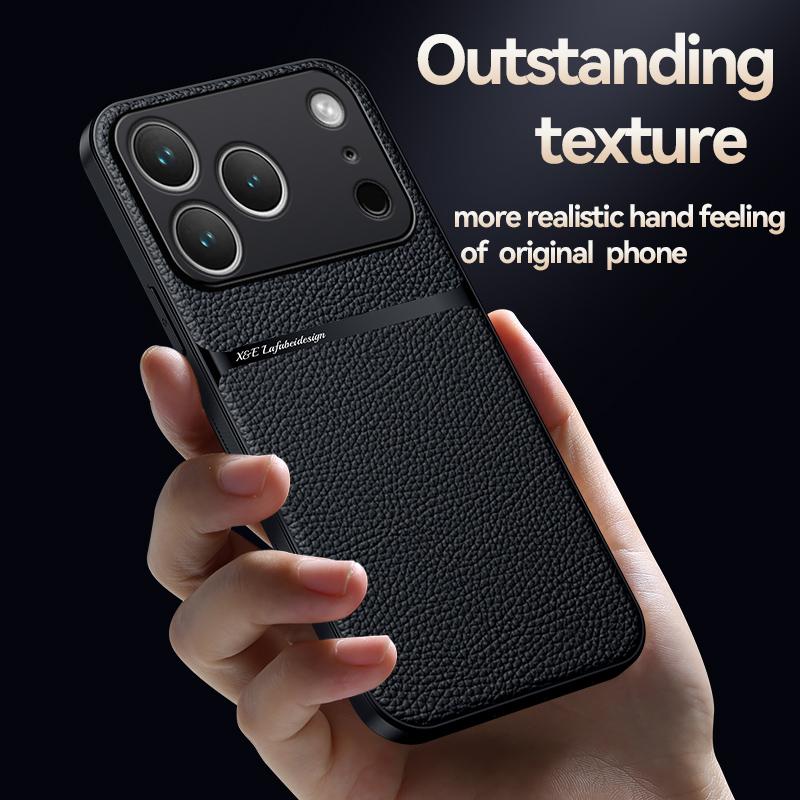 Business Silky Feel Leather Phone Case For iPhone 17 15 16 Pro Max 14 15 Plus 13 12 Mini 11 16E 17 Air Magnetic Car Holder Cover