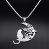 Aesthetic Cat Flower Moon Crescent Necklace for Women Men Stainless Steel Silver Color Bohemia Chain Gift Jewelry Collar 3220