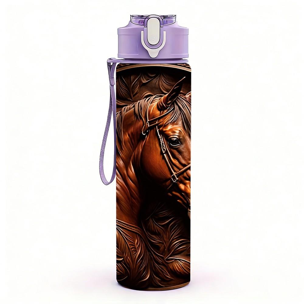 1PC Dark Horse Vintage Relief Art 750ml Color Plastic Sports Water Bottle Leakproof Flip Straw Lid Suitable for Sports Office Home Use