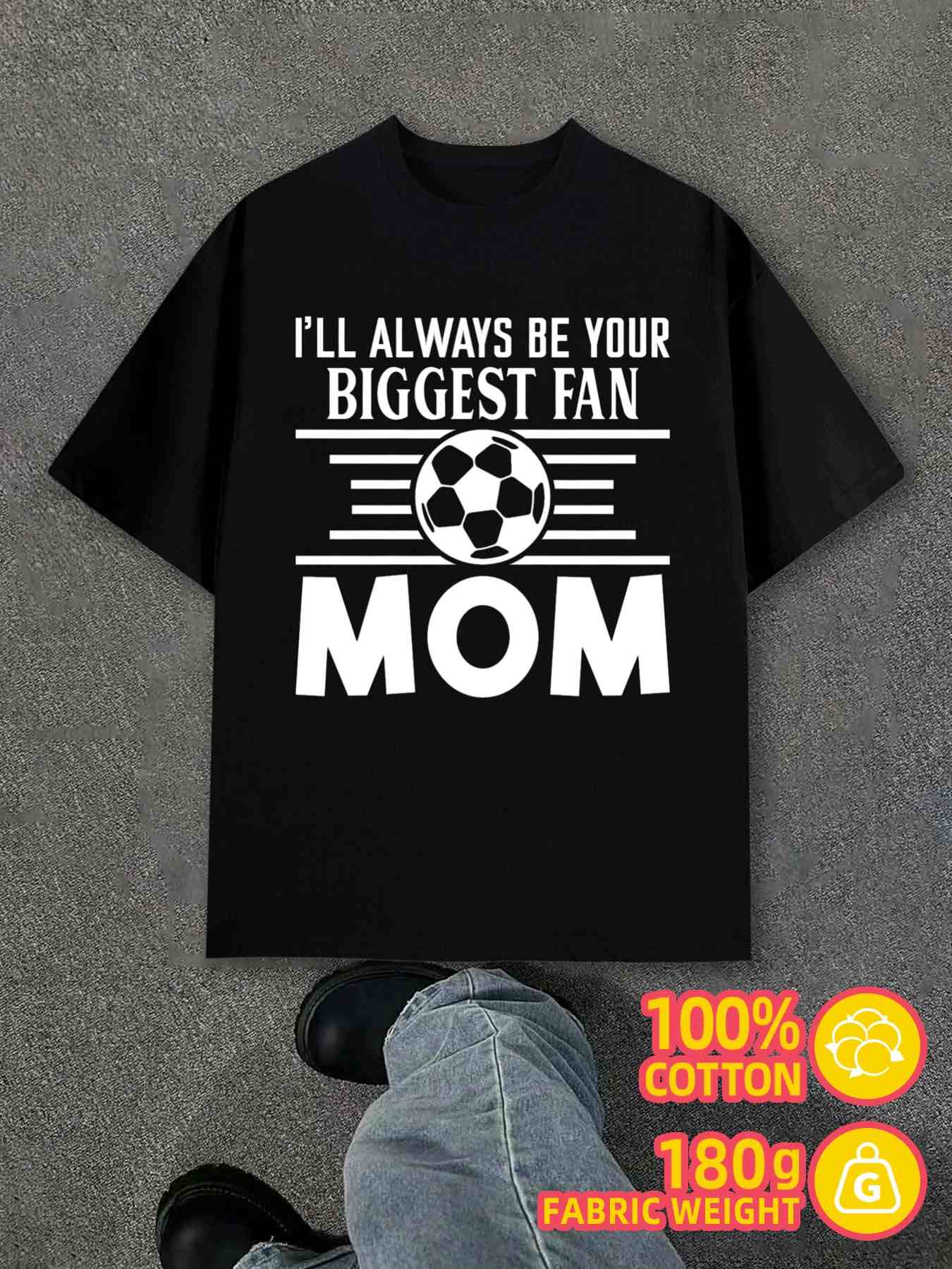 Men s Top Y2K Mom Soccer Fan T-Shirts Black Regular Fit L