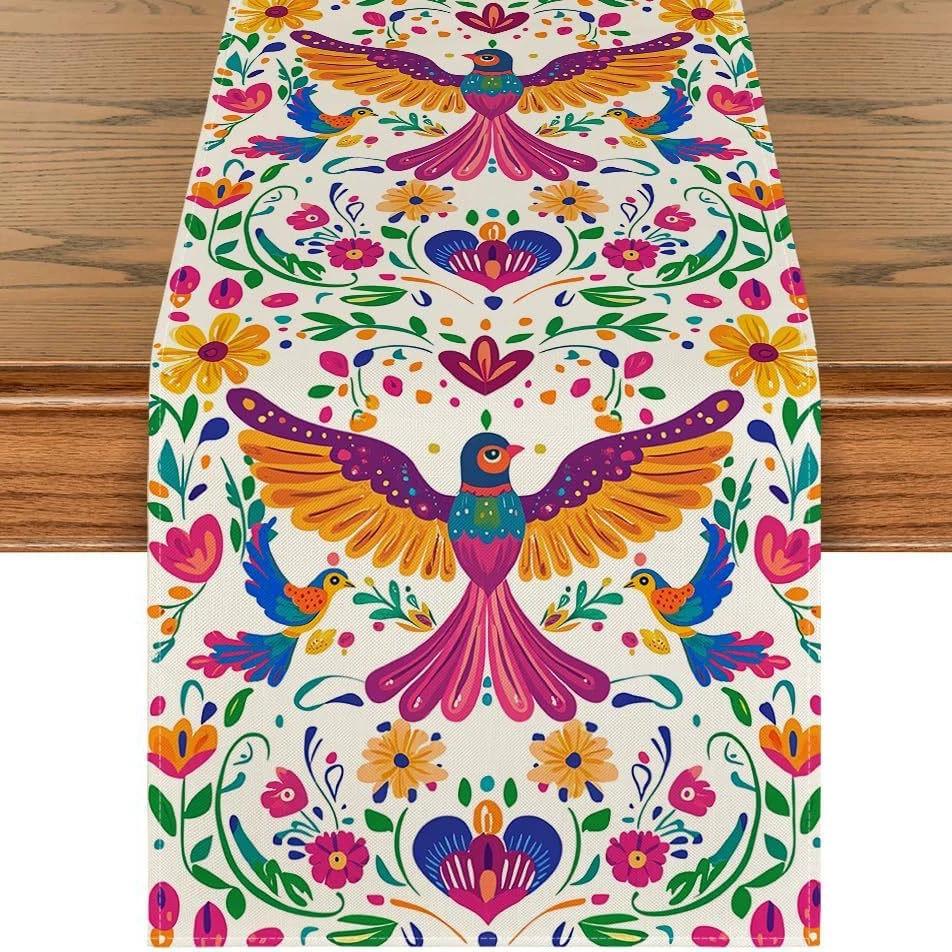 Flowers Sugar Skull Mexican Day of The Dead Table Runner,Dia De Los Muertos Kitchen Dining Table Decoration for Home Party Decor