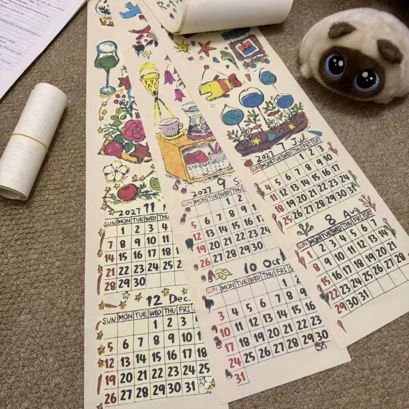 2027 Hanging Wall Calendar With Cute Hand Drawn Cartoon Patterns Perfect For Creative Home Decoration Holiday Gifts