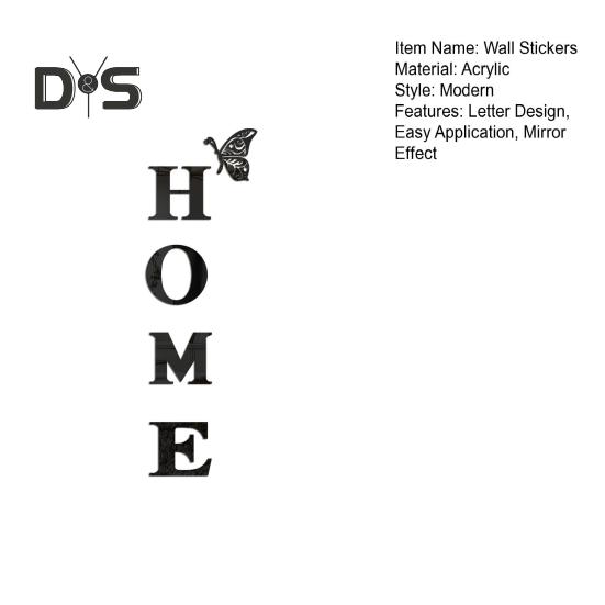 Mirror Home Letter Signs Acrylic Wall Stickers Letters Reflective Wall Decals for Living Room Bedroom Kitchen