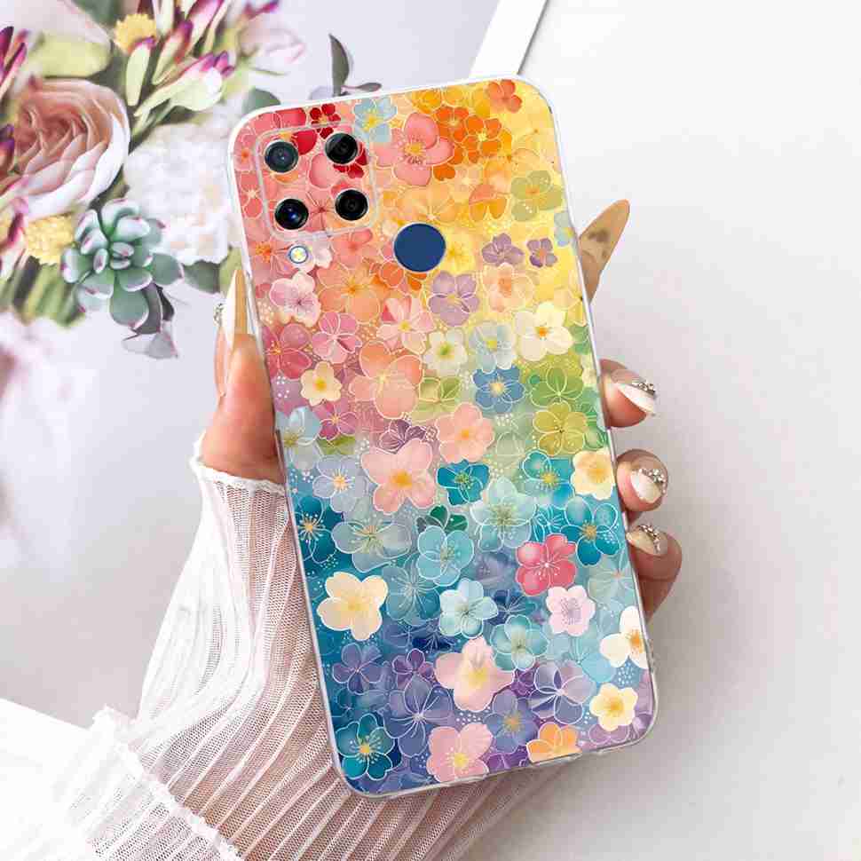 For Realme C20 Case Soft Funda Blue Butterfly Painted Cover For Oppo Realme C15 c20 C 20 15 Phone Bumper RealmeC15 Case Coque