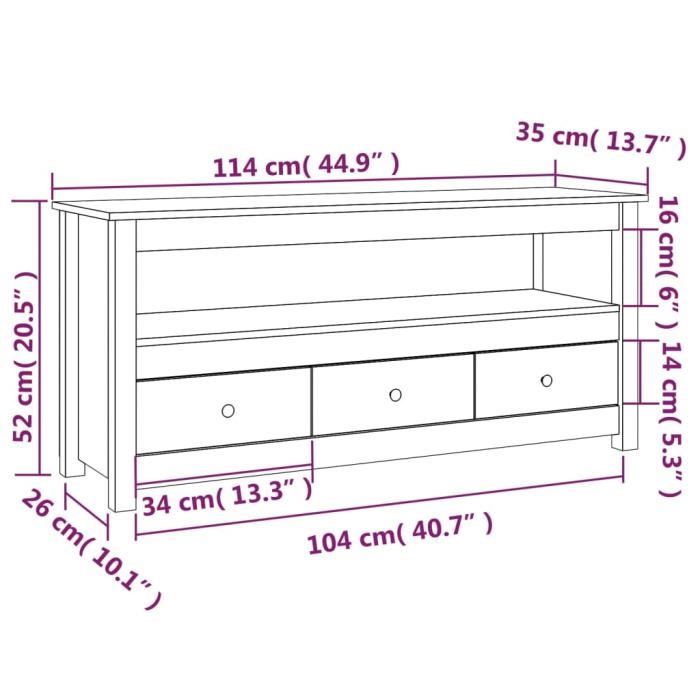 VidaXL Meuble TV 114x35x52 cm Bois de pin massif 821502