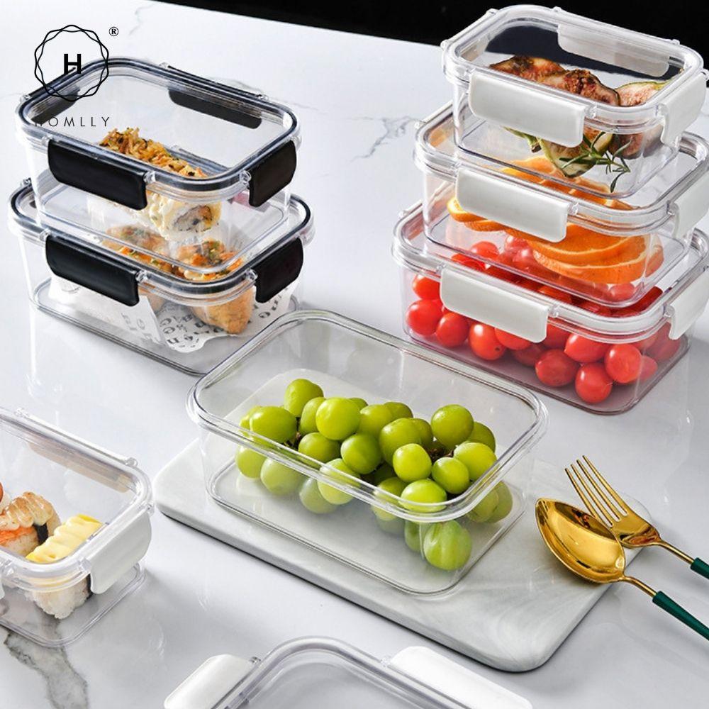 HOMLLY BPA-Free Air Tight Plastic Food Storage Container with Four-Latch Lid for Lunch, Meal Prep and Leftovers  ( X3 PCS)