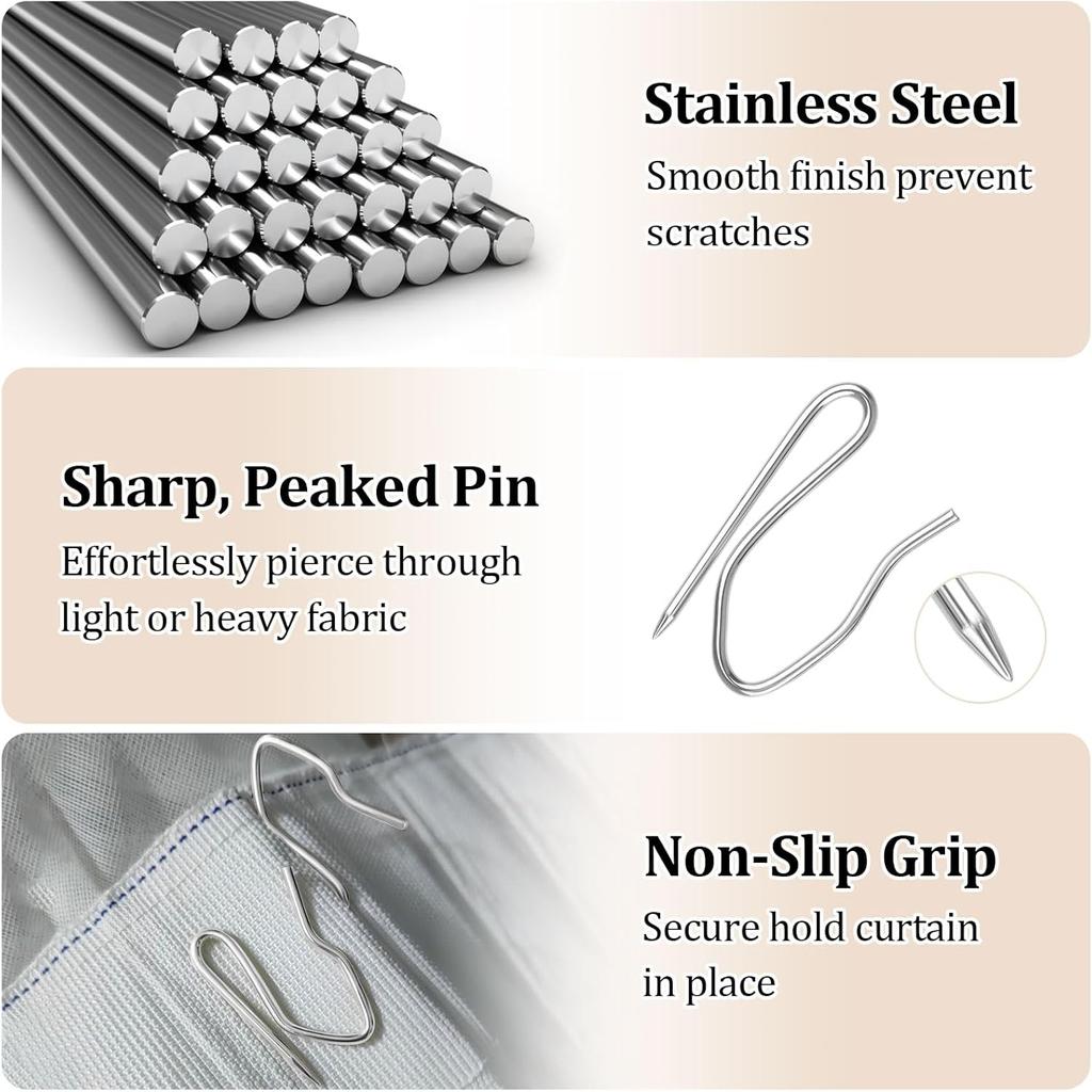 140 PCS Metal Curtain Hooks for Drapes, 1.2 in Rustproof Drapery P for Pinch Pleat Curtain, S-Shaped Pin-On Hook for Window, Door, Shower, RV Curta
