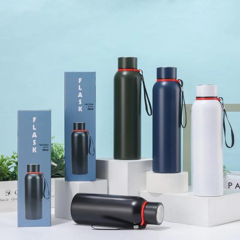 600-1000ml Outdoor Insulated Stainless Steel Bottle, Leakproof Large Capacity Thermos for Camping & Gym