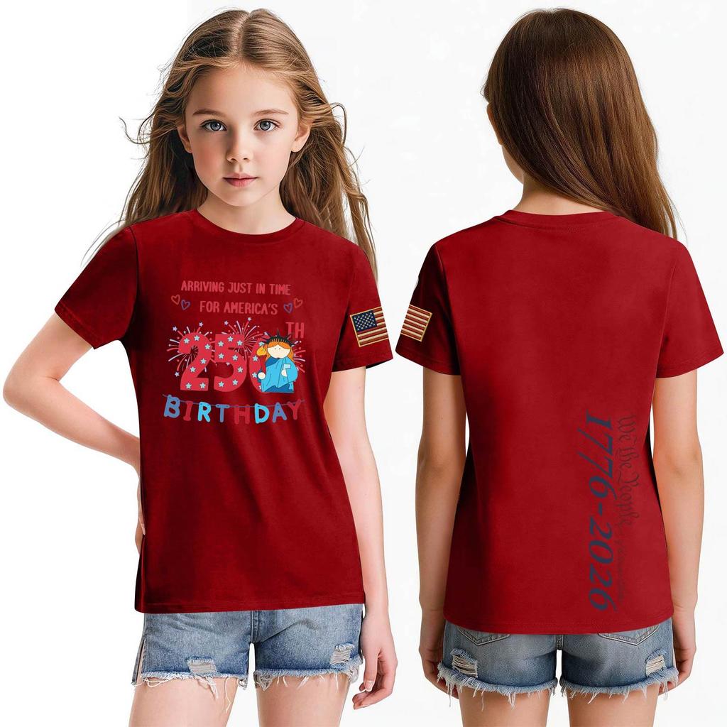 Fashionable Round Neck Short Sleeve Work Clothes Printed Tops For KID Summer Tops