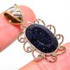 Natural Blue Sunstone Two Tone 925 Solid Sterling Silver Gift Pendant 1.50" i1E06