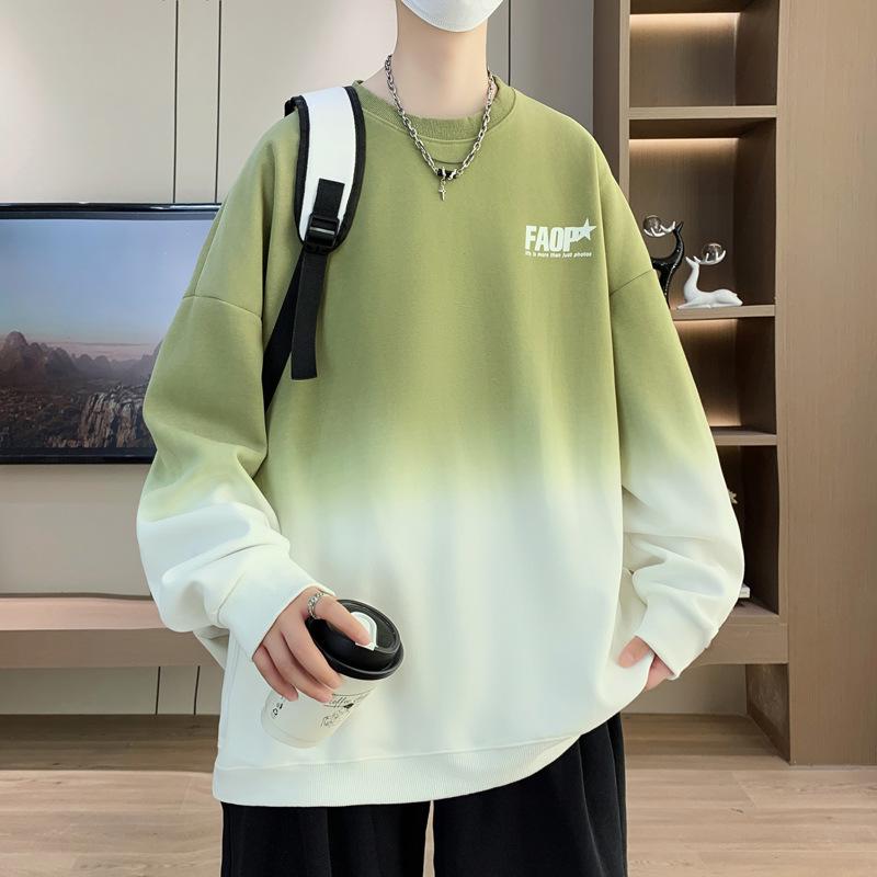 

Мужской свободный топ с градиентной расцветкой и круглым вырезом для мужчин и подростков, модная и крутая футболка, модная спортивная куртка для учеников средней школы 3XL зелёный