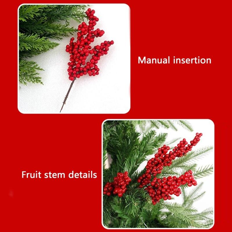 50Pcs Realistic PVC Berries Branches Bendable Iron Stems For Christmas Tree Wreath Table Display Wedding Centerpieces