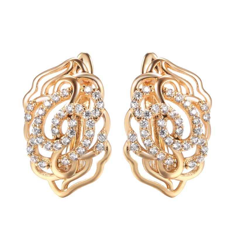 585 rose gold zircon earrings, stylish and simple hollow engraved diamond-encrusted women s earrings.