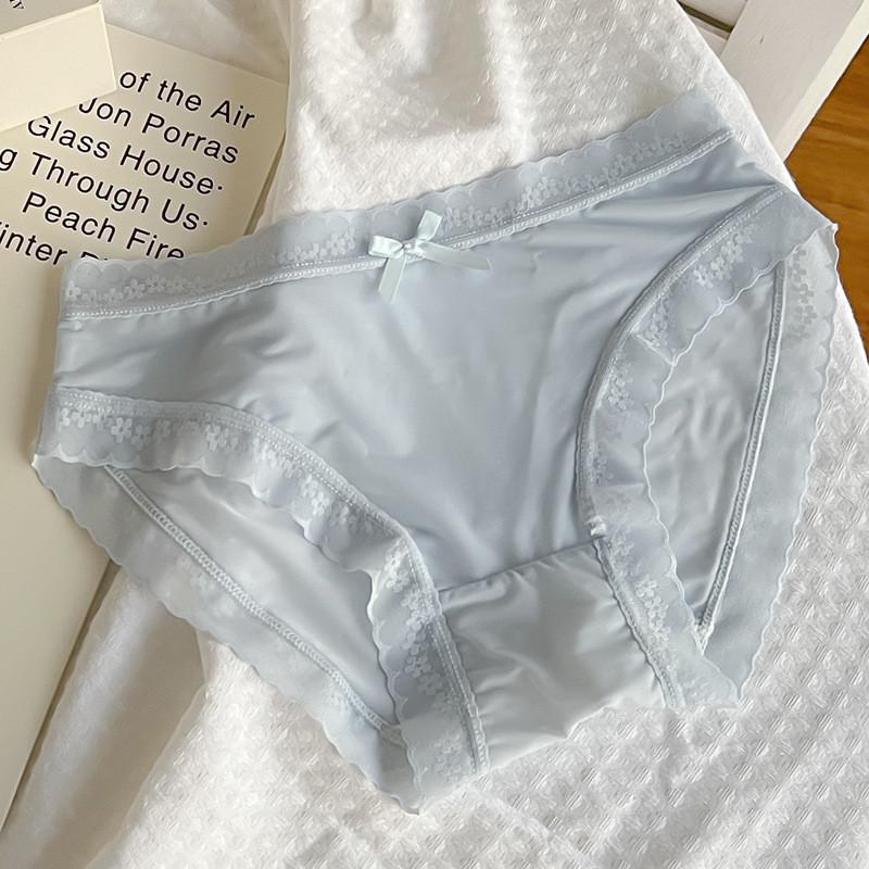 Women Ice Silk Seamless Panties Cream Underwear Sexy Lace Breathable Quick Drying Nude Feel Lingerie