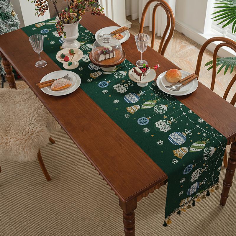 American Christmas Festive Table Runner Long Tablecloth Dining Table Cover