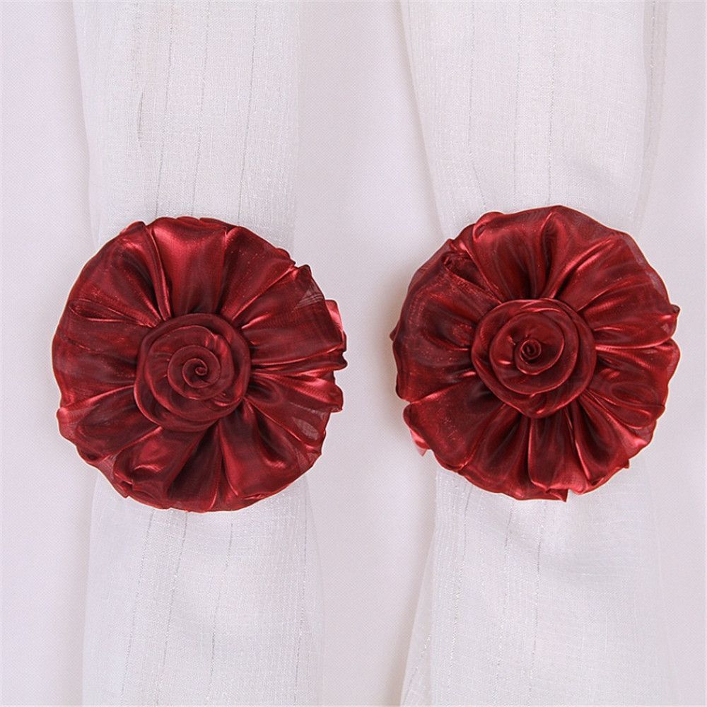2pcs Fashion Tieback Clip-on Home Decor Tie Holder Rose Flower Window Curtain