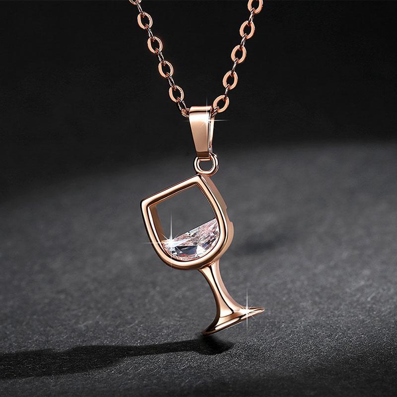 Gold Color Creative Wine Glass Pendant Necklace Zircon Crystal Wine Cup Pendants Women Chokers Clavicle Chains Neck Jewelry Gift