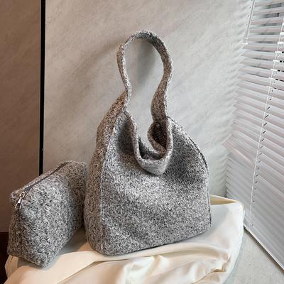 Lazy Style Women's Wool Fabric Large Capacity Korean New Autumn/winter Shopping Shoulder Bag