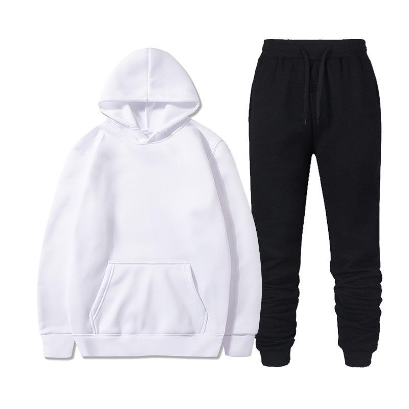 Herren einfarbiger Fleece-Pullover-Hoodie & Sweatpants-Set