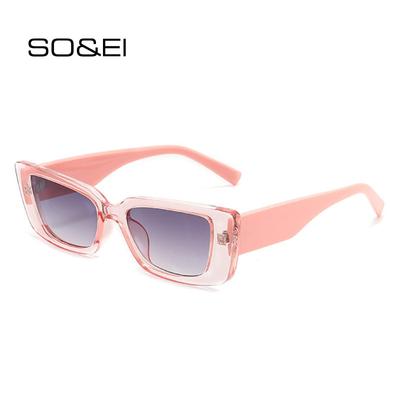 SO&EI Moda Olho de Gato Óculos de Sol Feminino Retro Jelly Chá Óculos de Sol Masculino Pequeno Retângulo Azul Rosa Óculos de Sol UV400