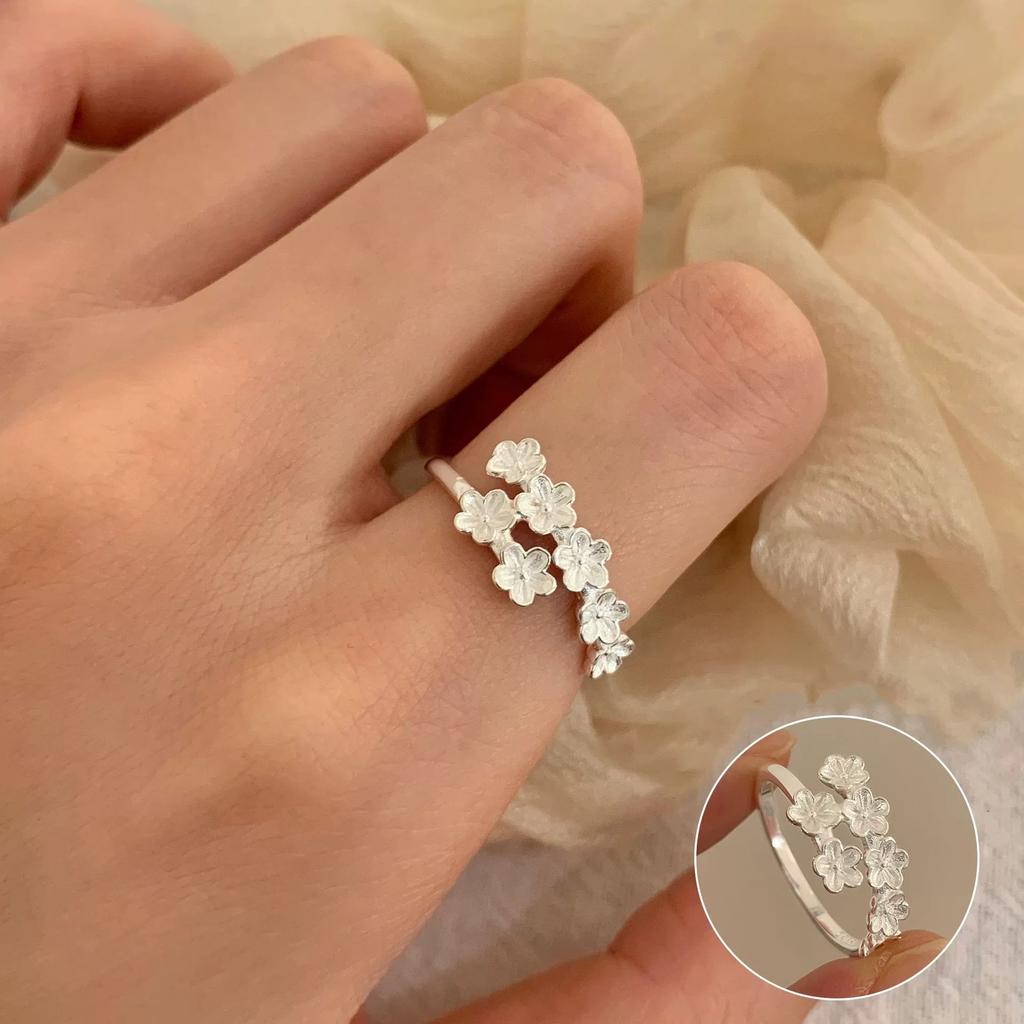 PANJBJ 925 Sterling Silver Golden Flower Rings For Women Drip Glaze Plant Irregular Adjustable Sweet Jewelry Gift Dropshipping