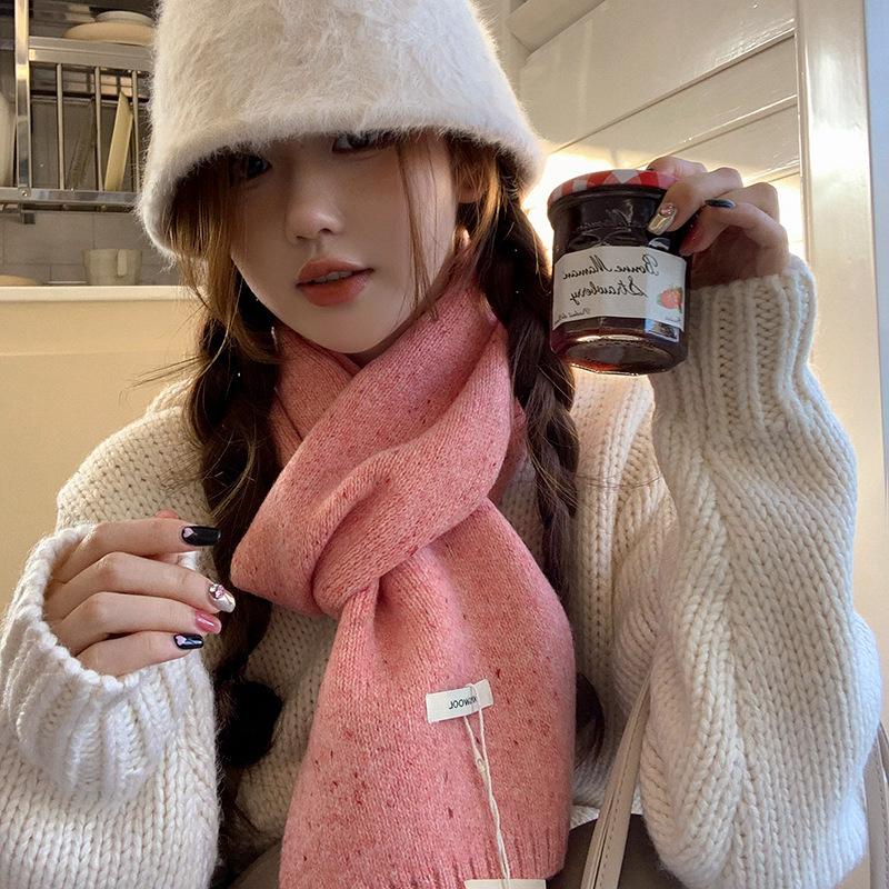 Chocolate colored Korean Style Autumn and Winter Versatile Single Color Warm Wool Knitted Wool Scarf and Scarf As A Gift for Female Students