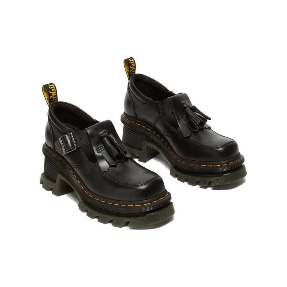 Dr. Martens Leather Fashion Chunky Heel Metal Buckle Casual Shoes Women Shoes Black 31494001