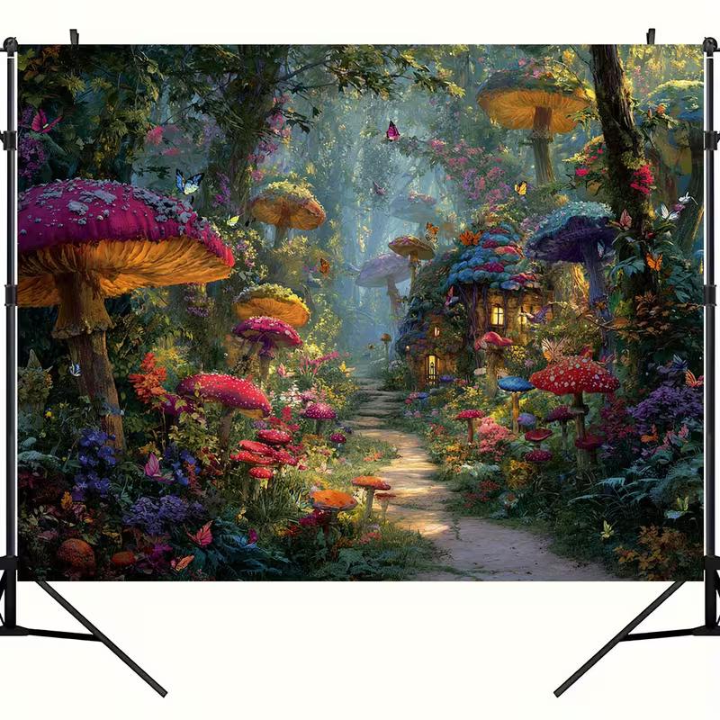 2D Dreamy Magical Mushroom Wonderland Backdrop for Children's Studio Photos