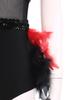 Damen Glitzernder Pailletten Farbblock Body Netz-Taille Feder Saum Ärmelloser Cutout Leotard