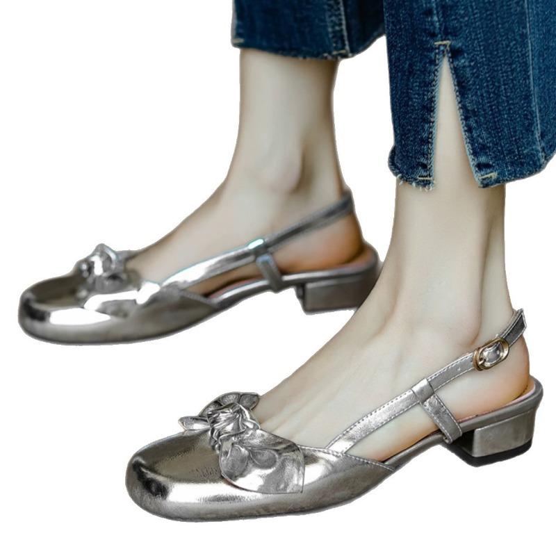 Back strap flat shoes versatile casual shoes summer new leather bow bag head sandals women