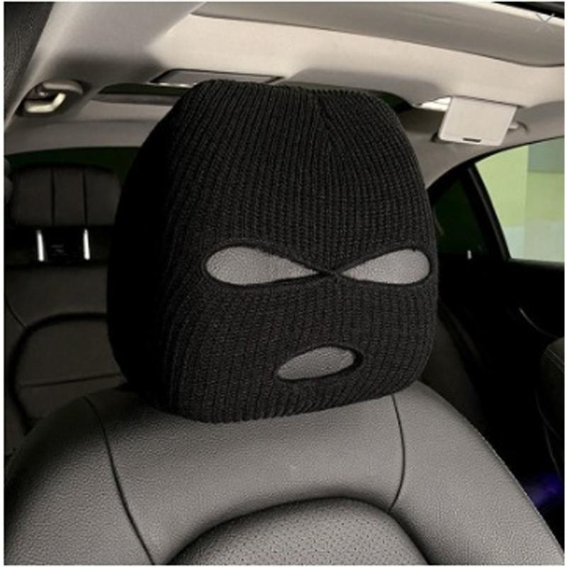 Stretchy Plush Car Headrest Cover Balaclava Design Theft Prevention Funny Holiday Car Interior Decoration for Long Trip
