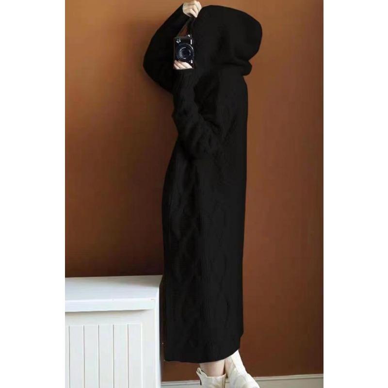 Autumn Winter Loose Knitted Women Hooded Long Sweater Coats Casual Korean Fashion Solid Color Elegant Jacket Twist Thick Cardigan Sweaters Clothing