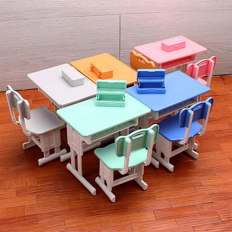 Dollhouse Mini Classroom Desk Chair Simulated Stationery Pencil Case Set Model For Doll House Furniture Decoration Accessories