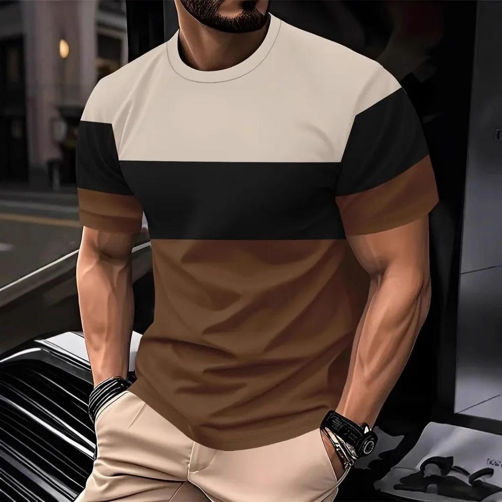 2026 Summer New Men's T-shirt with 3D Stripes Pattern Print - Street Casual Fashion Comfortable Soft Breathable