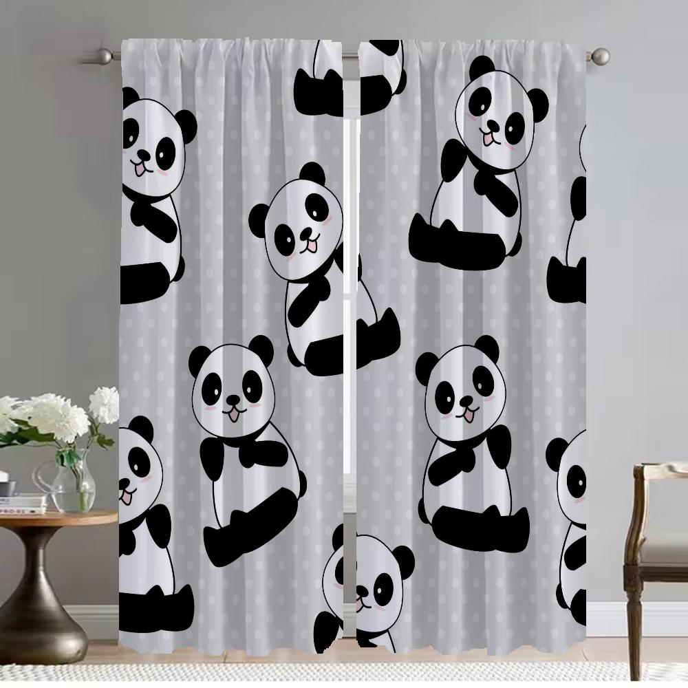 Cute Panda Pattern Home Interior Curtains for Living Room Anti-mosquito Curtains 2 Pieces Partition Window Curtain Kitchen Child