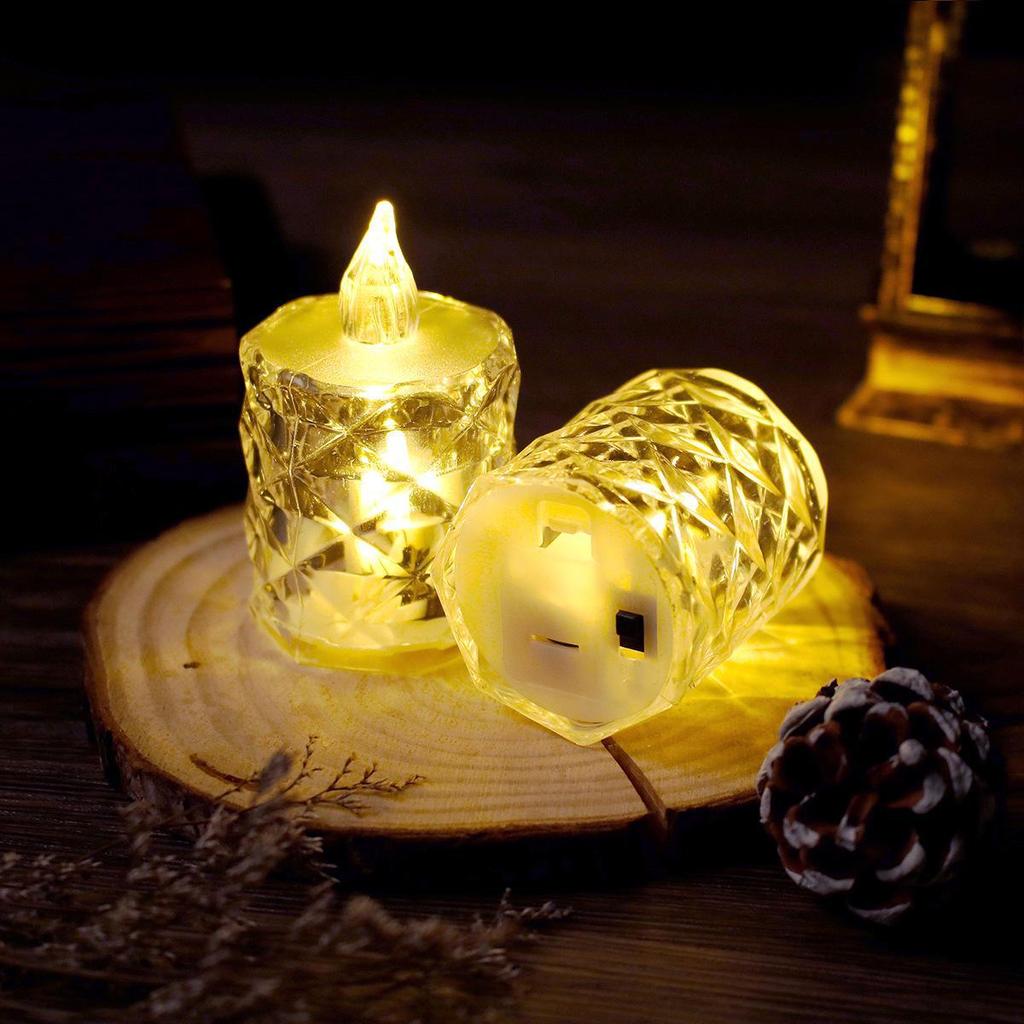Transparent LED Crystal Tea Light Candles - Set of 24 Smokeless for Christmas or Romantic Nights