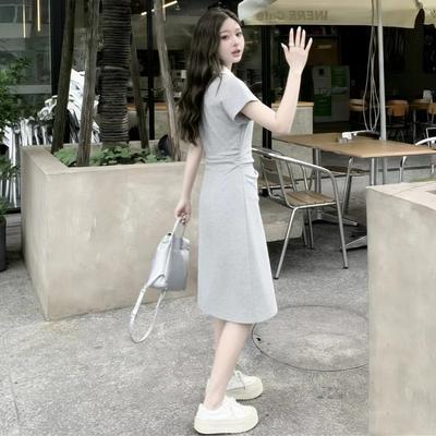 Design Strap Waist Split Dress Fat MM New Summer Loose and Thin T-shirt Long Skirt