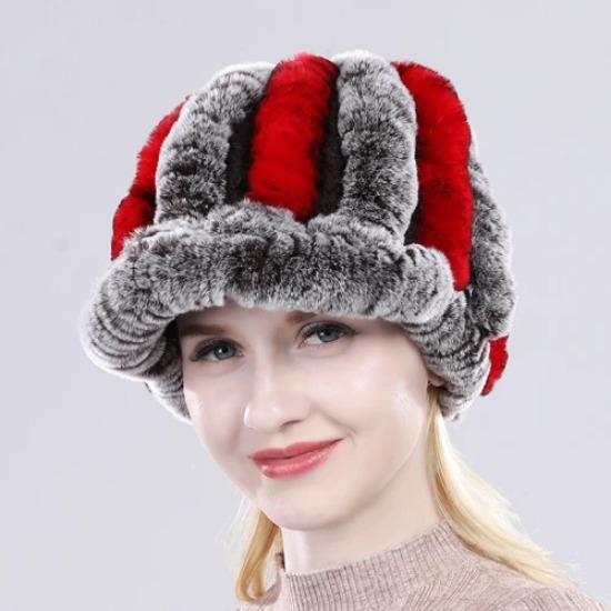 Lady Real Rex Rabbit Fur Hat Winter Knitted Natural Rex Rabbit Fur Caps Russia Women Warm Real Fur Beanies Hats