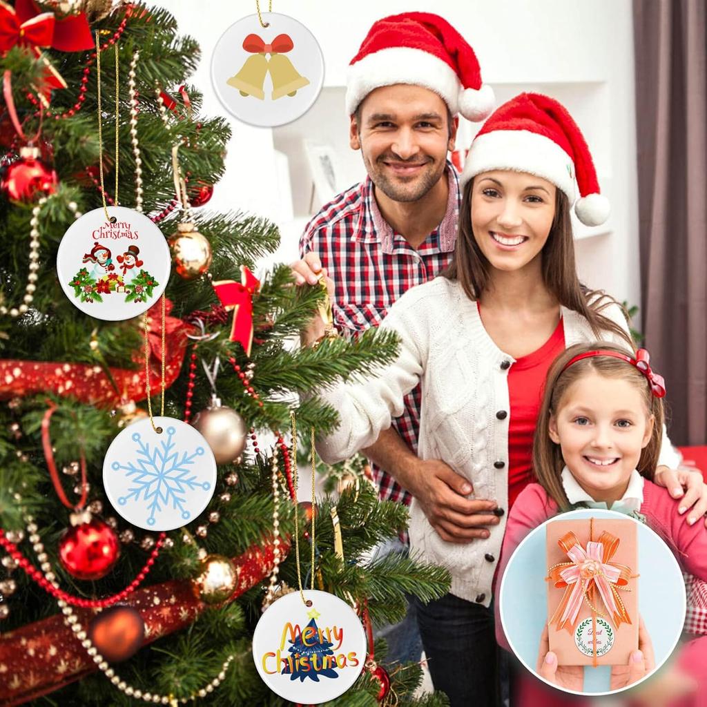 26 Pieces Ceramic Sublimation Ornaments Blanks, 2.87 Inches Ceramic Ornaments for Sublimation Christmas Ornaments Blanks Discs Ceramic Ornaments to