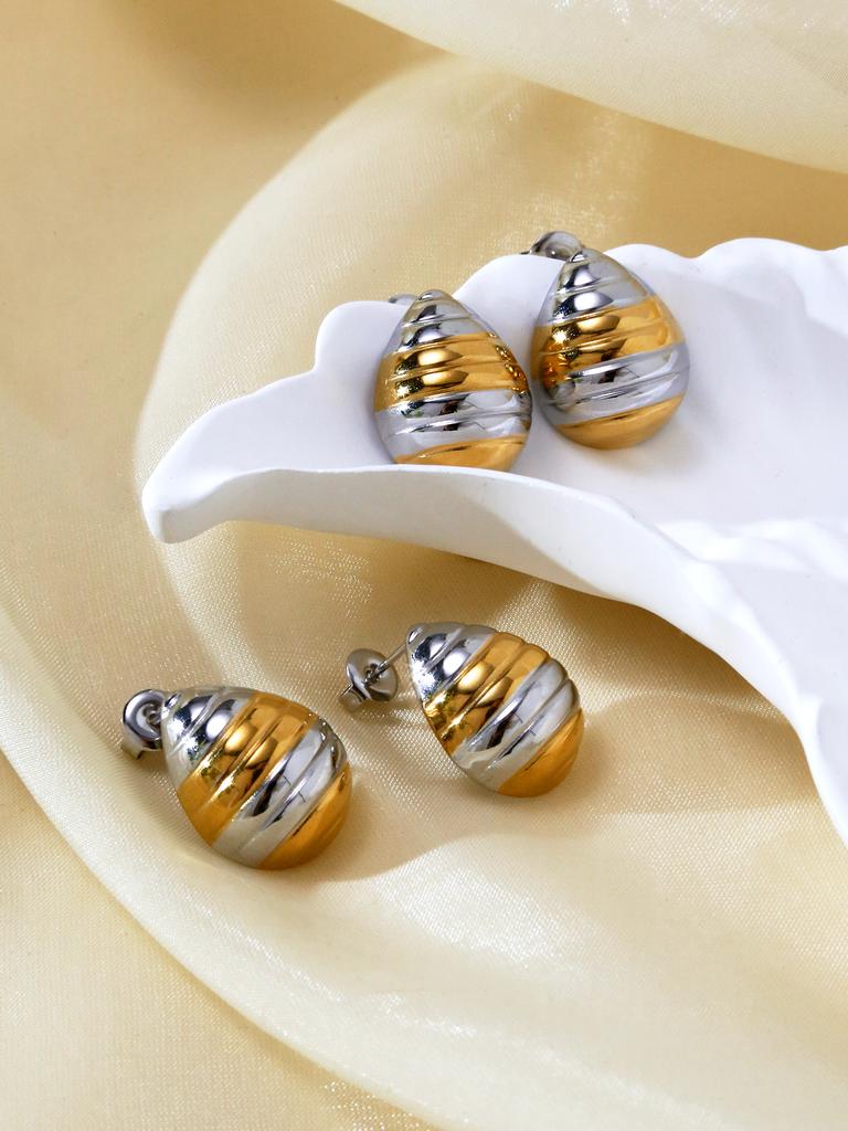 1 Pair Of New Trendy Fashion Gold Steel Colour With Half Round Ball Stainless Steel 18K Gold Plated Earrings Women'S Jewellery