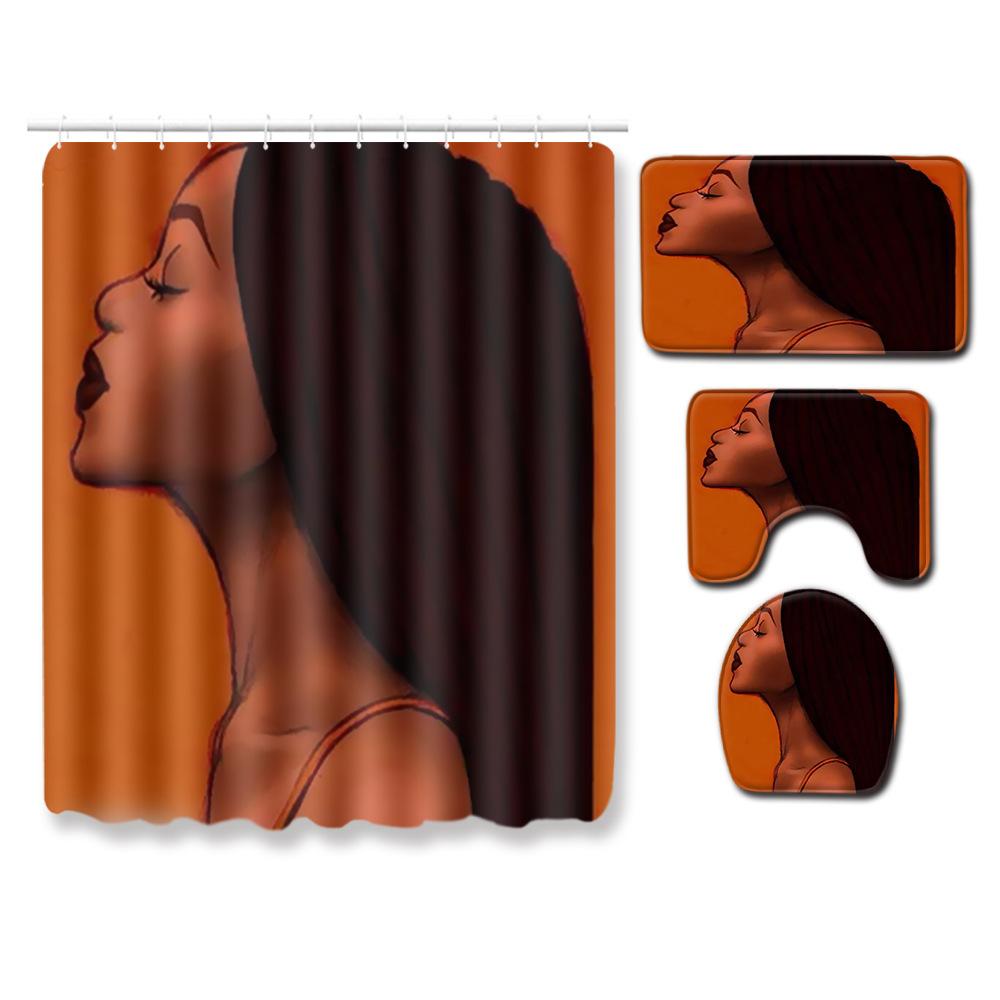 African American Women'S Bathroom Non-Slip Floor Mat, Shower Curtain Combination Carpet, European And American Style Explosion Woman