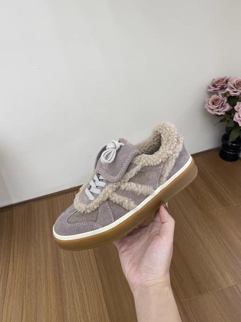 Retro Versatile Lace-up Leather Training Shoes Women's New Lamb Wool Plush Warm Wool Shoes Casual Sports Cotton Shoes