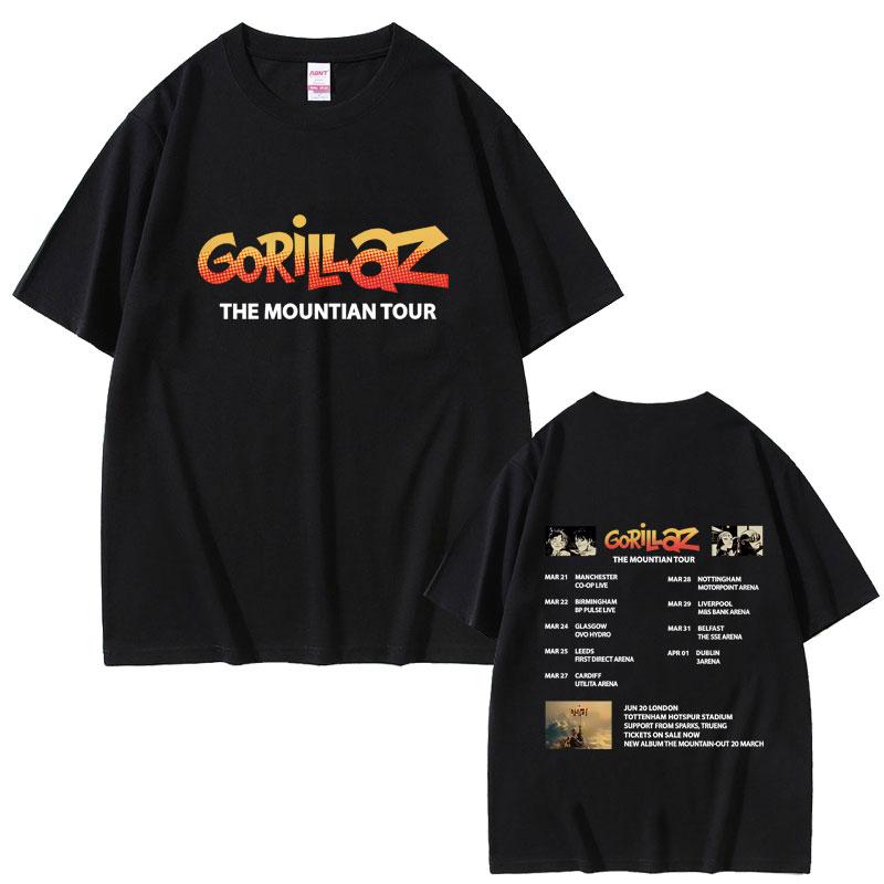 Rock Band Gorillaz The Mountain Tour Merch Tshirt Men Women Clothing Retro Casual Oversized T Shirts Fashion Tshirt