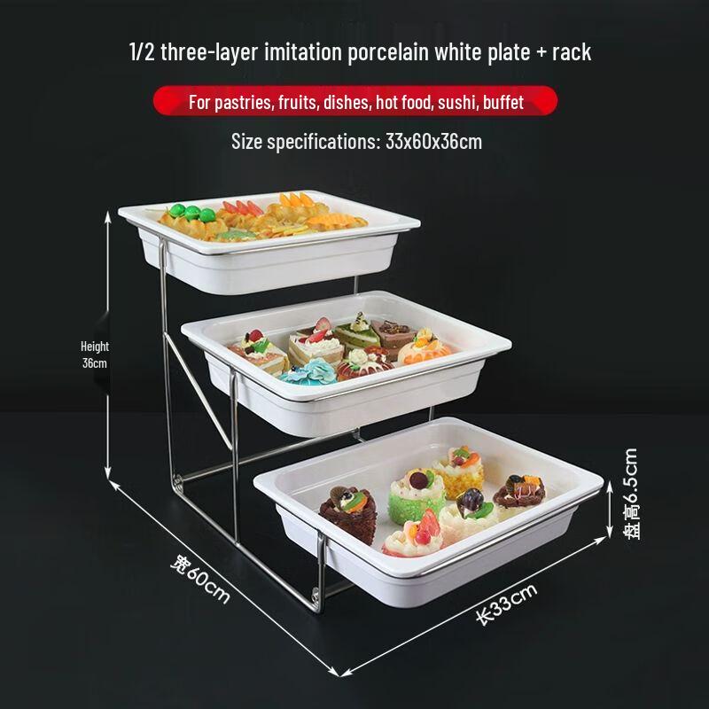 Melamine 3-Tier Buffet Food Display Tray with Lid